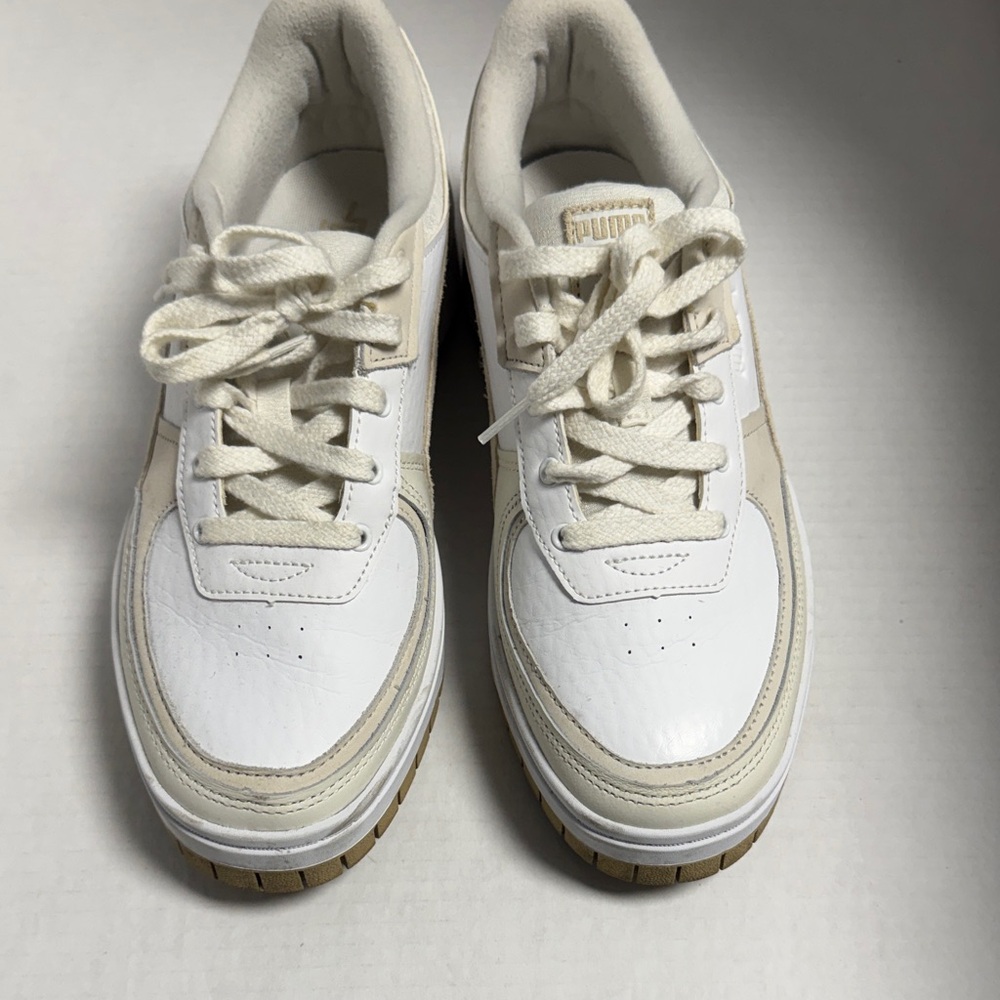 Puma Classic White and Beige Sneakers